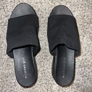 Madden Girl Womens Wesley Wedge Slide Sandals Size 7.5M Black Platform Shoes Y2K